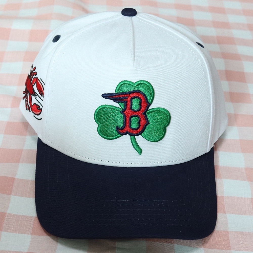 factory custom clover green and letters white and navy blue 100% cotton twill baseball cap with contract under brim green color