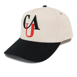 2022  curve 100% cotton twill material  two tones cream and black brim ,contrast eyelets and snapback color custom logo