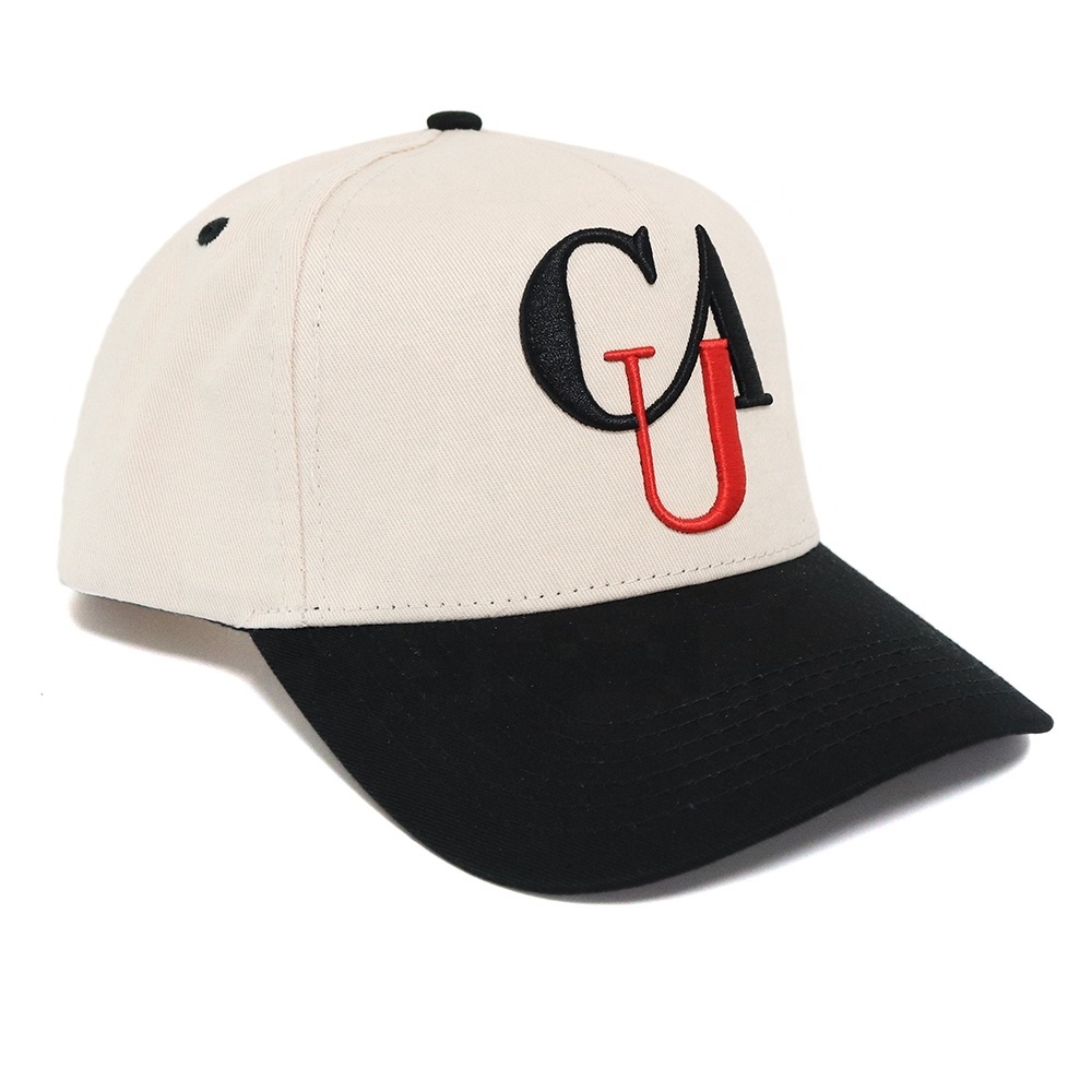 2022  curve 100% cotton twill material  two tones cream and black brim ,contrast eyelets and snapback color custom logo