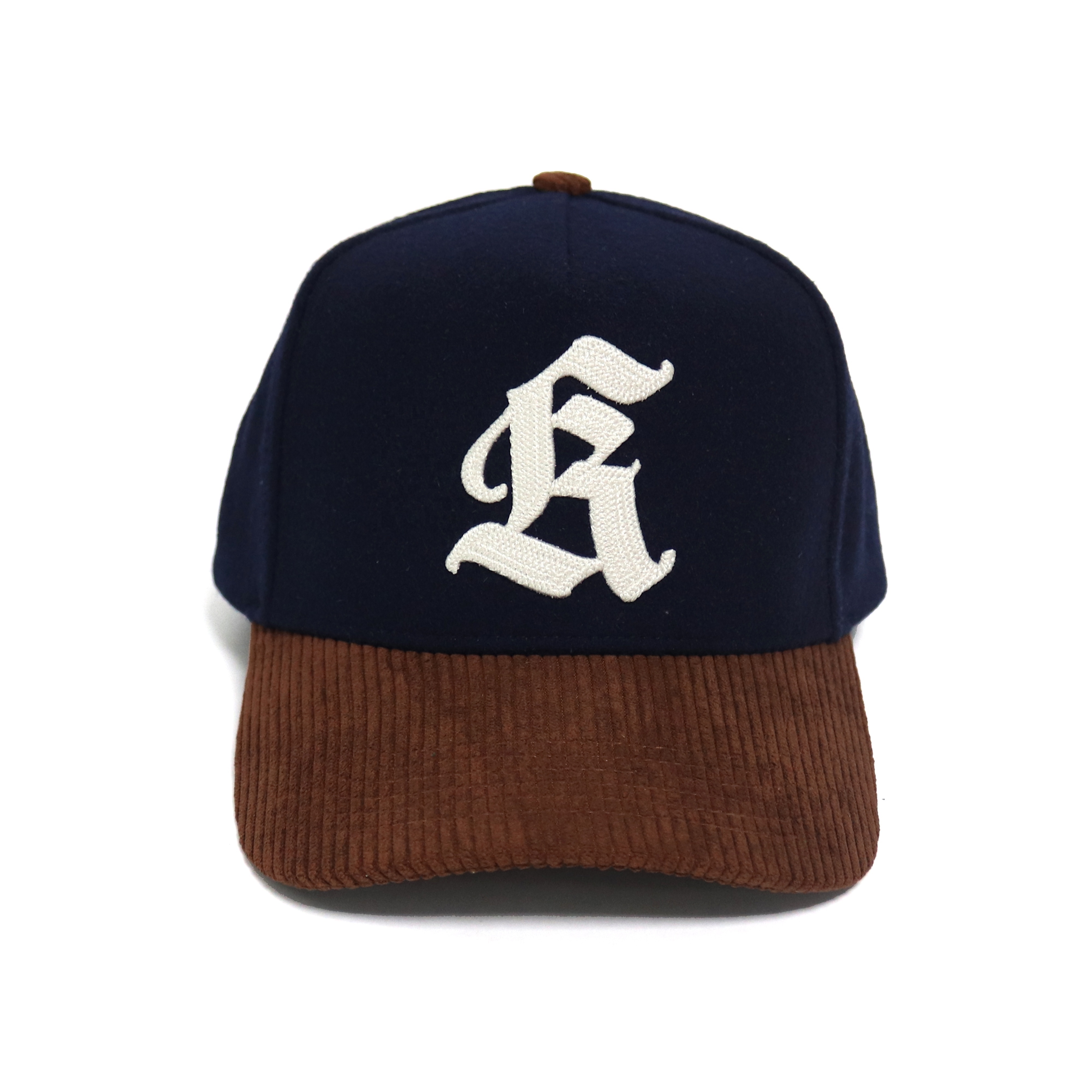 Custom Navy Brown Wool Corduroy Chain stitch 3D Embroidery Hat Simple Baseball Cap Sports Wool-Blend Felt Ball Hats