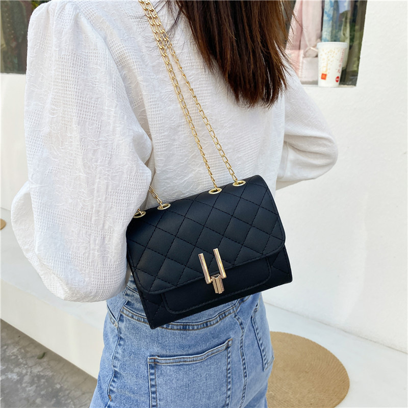 MU  2023 New Small Square Diamond Lattice Bag Pu Solid Zipper Fashion Single Shoulder Messenger Bag With Chain Ladies Handbag