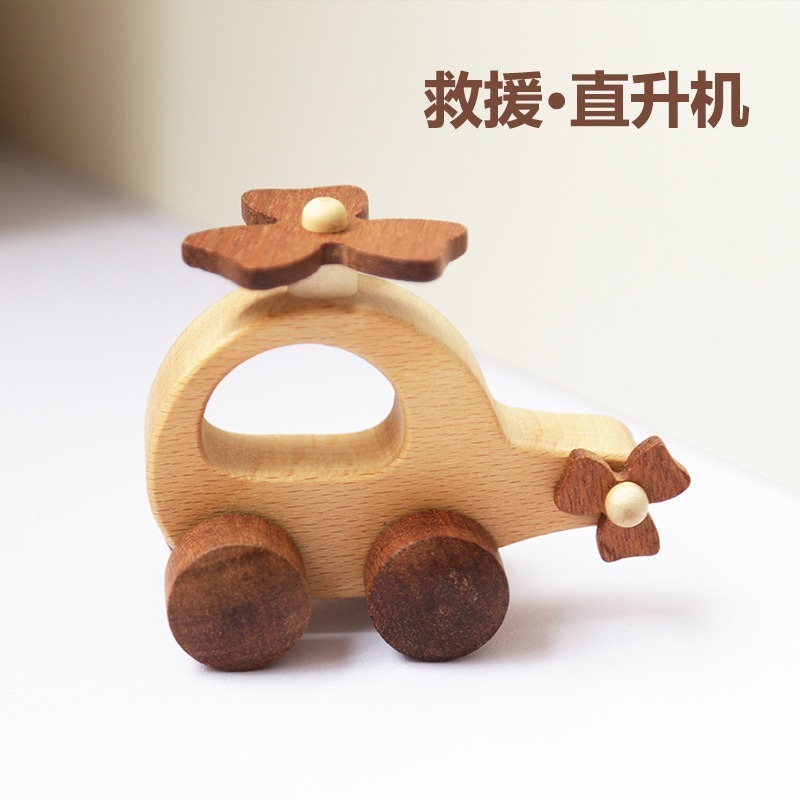 MU 2024 New Montessori Baby Wooden  Vehicles Mini Wooden Pull Cars For Kids