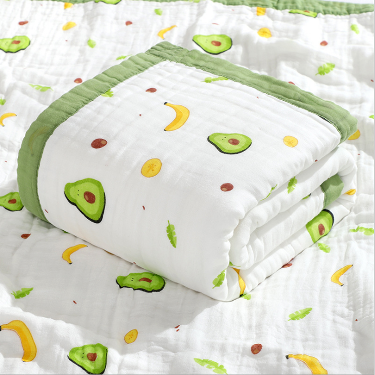 MU GU 360 gram/piece 110*110 cm stock 6 layers quilt printed cotton 100% baby muslin nursery blanket swaddle with colored border