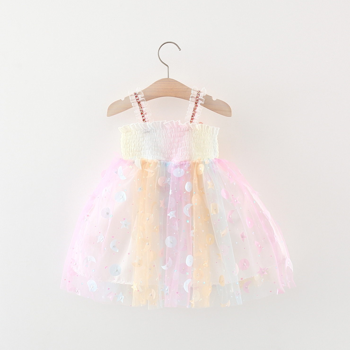 MU 2023 Summer Baby Girl Big Wings Color Butterfly Mesh Princess Strap Dress