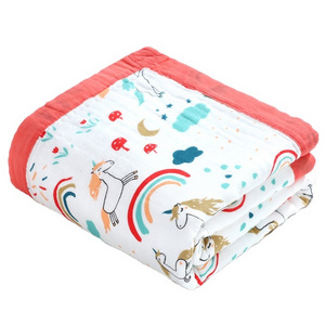 MU GU 360 gram/piece 110*110 cm stock 6 layers quilt printed cotton 100% baby muslin nursery blanket swaddle with colored border