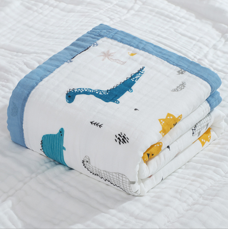 MU GU 360 gram/piece 110*110 cm stock 6 layers quilt printed cotton 100% baby muslin nursery blanket swaddle with colored border