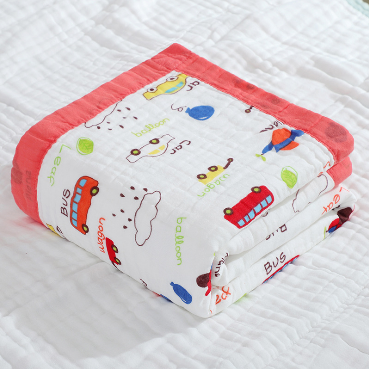 MU GU 360 gram/piece 110*110 cm stock 6 layers quilt printed cotton 100% baby muslin nursery blanket swaddle with colored border