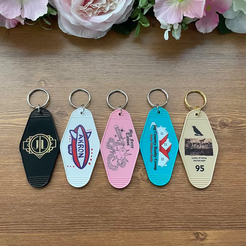 Customized UV DTF Transfers Car Keychain STICKERS Waterproof  UV DTF Keychain Small Decals Transfer Stickers Hotel Motel Keychai