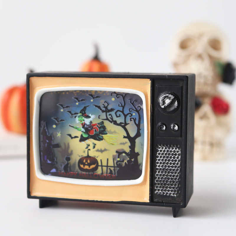 2021YiWu  Halloween new retro craft copper TV lamp witch ghost pattern led electronic candle decoration pumpkin lantern