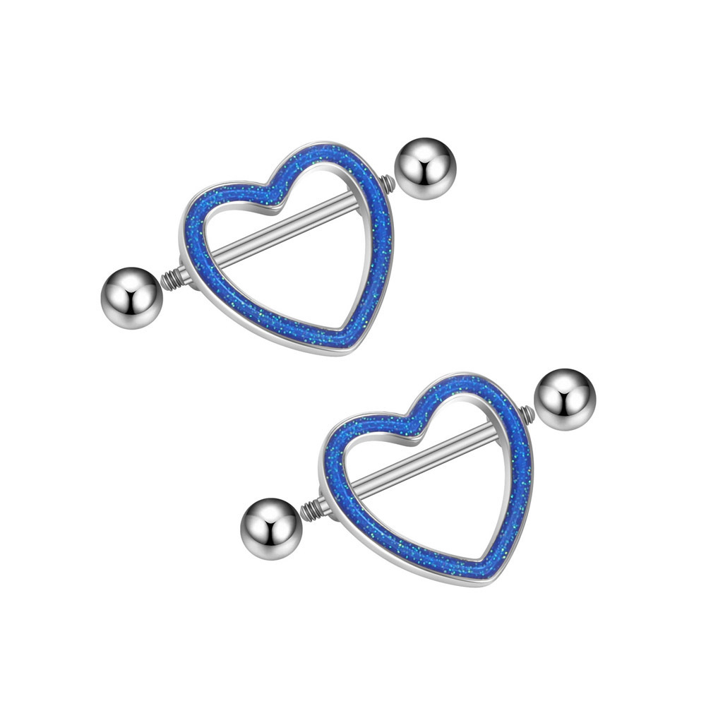 5Pair/Set Nipple Rings Body Jewelry Heart Breast Jeweled Nipple Rings Silver Plated Oil Drip Stainless Steel Piercing Wholesale