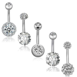 5Pcs/Set 14G Stainless Steel Sexy Belly Button Rings For Women Girl Navel Rings High Brightness Zircon Body Piercing Jewelry