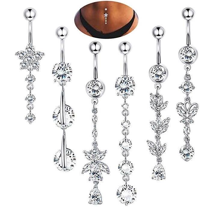 6Pcs/Set Dangle Ring High Quality Wholesale Belly Navel 316L Stainless Steel Belly Ring Set 14G Body Piercing Jewelry