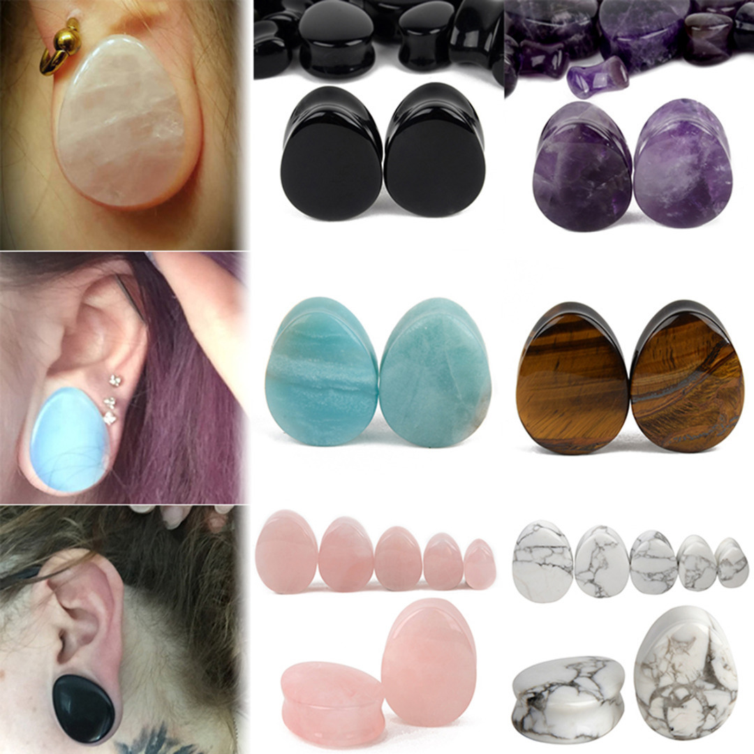 10Pair/Set Water Drop Natural Stone Teardrop Ear Plugs Tunnel Ear Expander Stretcher Gauges Shellhard Piercing Jewelry