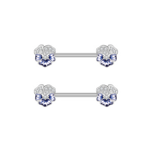 5Pair/Set Stainless Steel 14G Chest Ring Oil-Coated Zircon Blue Flower Bar Barbell Nipple Ring Piercing Breast Cover Jewelry