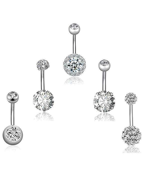 5Pcs/Set 14G Stainless Steel Sexy Belly Button Rings For Women Girl Navel Rings High Brightness Zircon Body Piercing Jewelry