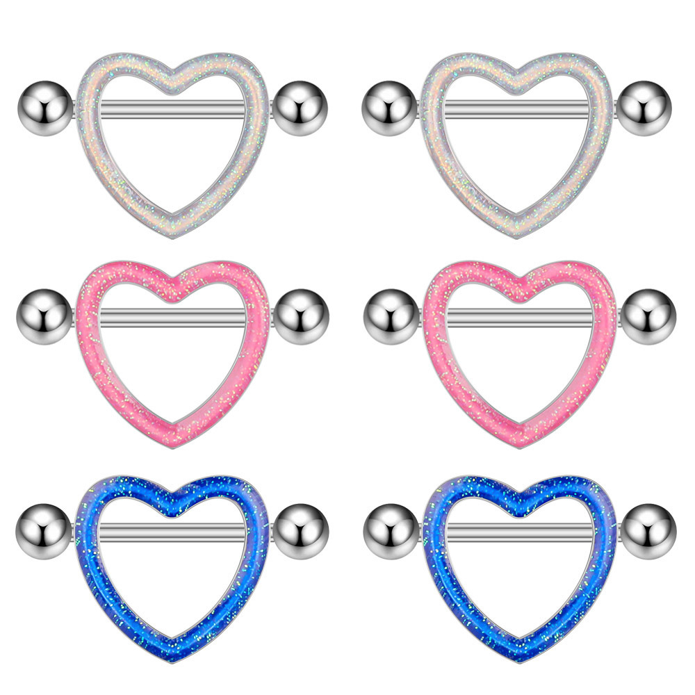 5Pair/Set Nipple Rings Body Jewelry Heart Breast Jeweled Nipple Rings Silver Plated Oil Drip Stainless Steel Piercing Wholesale