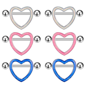 5Pair/Set Nipple Rings Body Jewelry Heart Breast Jeweled Nipple Rings Silver Plated Oil Drip Stainless Steel Piercing Wholesale