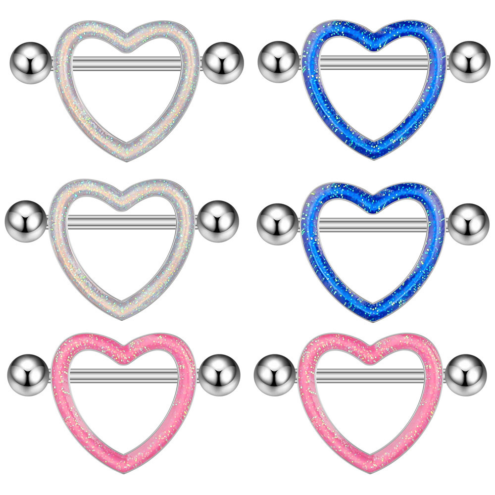 5Pair/Set Nipple Rings Body Jewelry Heart Breast Jeweled Nipple Rings Silver Plated Oil Drip Stainless Steel Piercing Wholesale