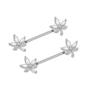 10Pair/Set Maple Leaf Zircon 316L Stainless Steel Nipple Piercing Punk Weed Leaf Nipple Rings Body Jewelry