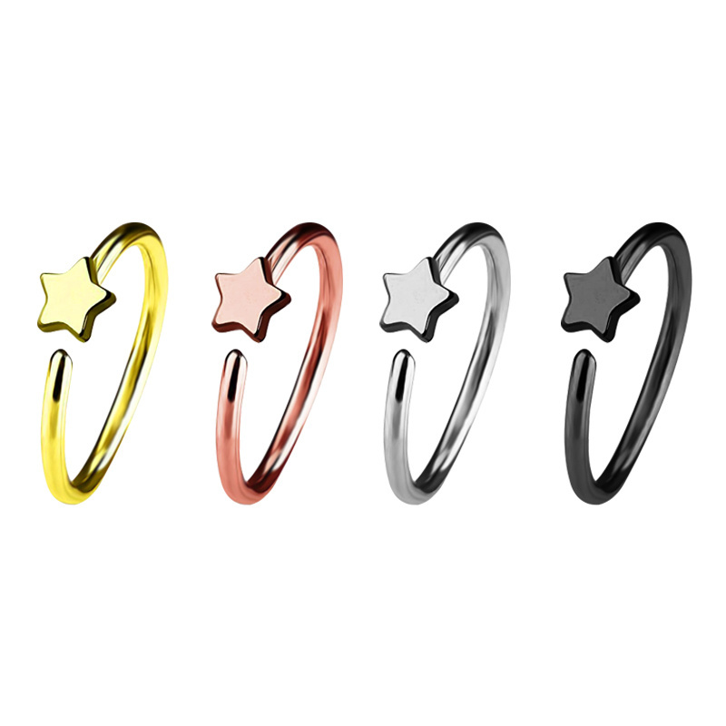 10Pcs/Set Stainless Steel Hypoallergenic Nose Pin Heart Butterfly Piercing Nose Cuffs Clip On Hinged Round Ring for Women