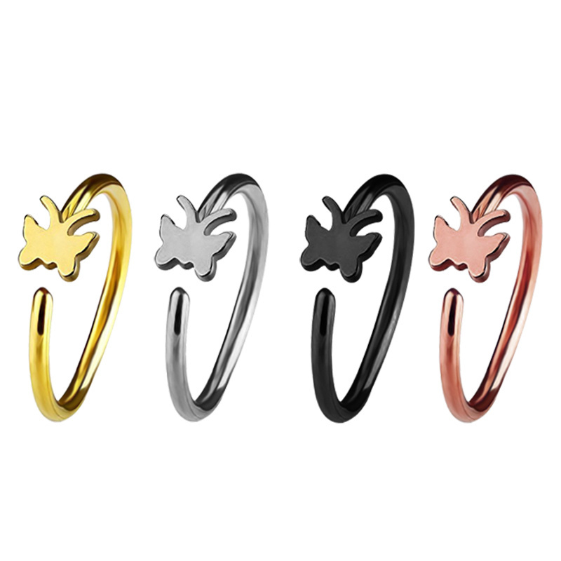 10Pcs/Set Stainless Steel Hypoallergenic Nose Pin Heart Butterfly Piercing Nose Cuffs Clip On Hinged Round Ring for Women