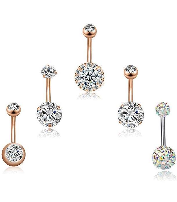 5Pcs/Set 14G Stainless Steel Sexy Belly Button Rings For Women Girl Navel Rings High Brightness Zircon Body Piercing Jewelry