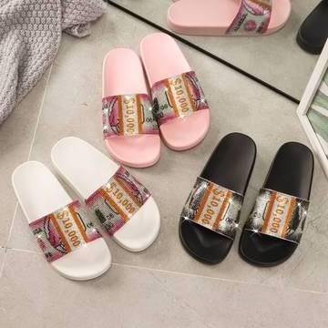 Amazon dollar rhinestone flat flip-flops ladies sandals wholesale slipper for women