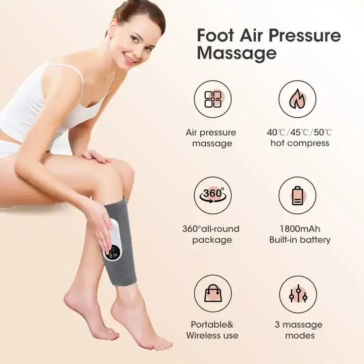 Wireless Cordless 360 Full Wrap Air Compression Heating Kneading Calf Leg Massager For Circulation And Relaxation