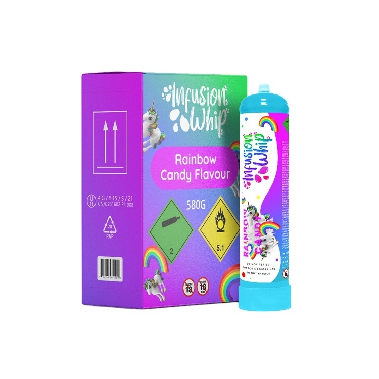 Excellent Quality 580g Pack Infusion Whip Whipped Cream Rainbow Candy Flavor Cylinder / Tank for Bulk Buyers