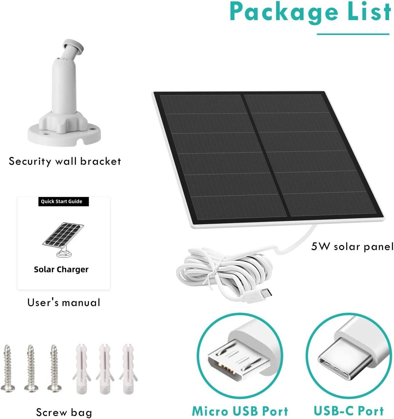 Mini 5W USB Solar Panel for DC 5V Security Camera Micro Solar Panel Waterproof Charger for Camera with 360 Adjustable Mounting