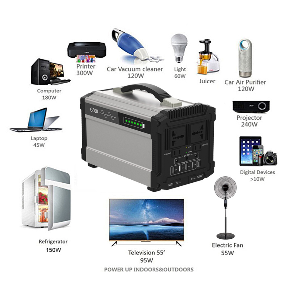 Portable Power Station 500W LifePO4 Battery Mini Off Grid Solar Generator Power Bank backup Supply with solar panels