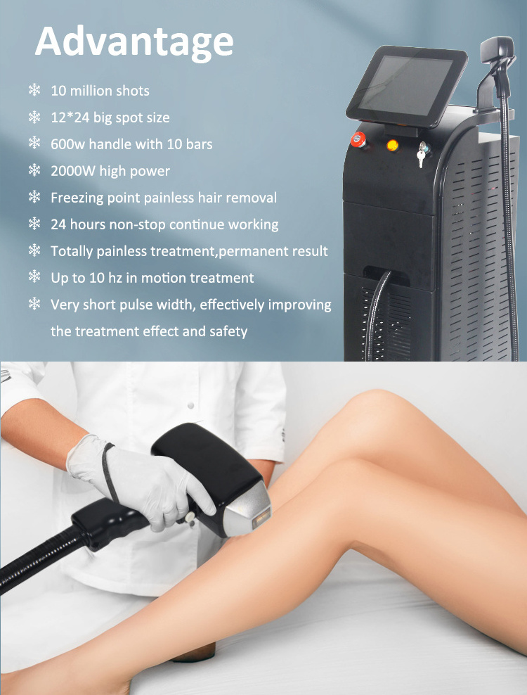 2024 professional Ce Titanium 12*24 big spot permanent Lazer Ice 808nm Diode Laser Hair Removal Machine for sale face and body