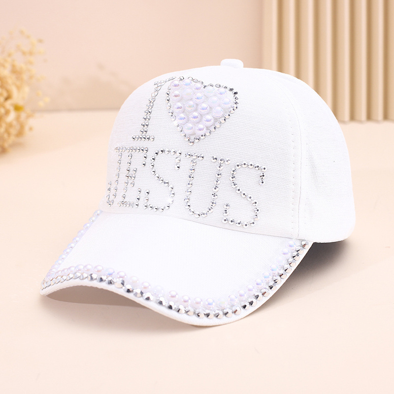 I Love Jesus Rhinestones Pearls Baseball Caps