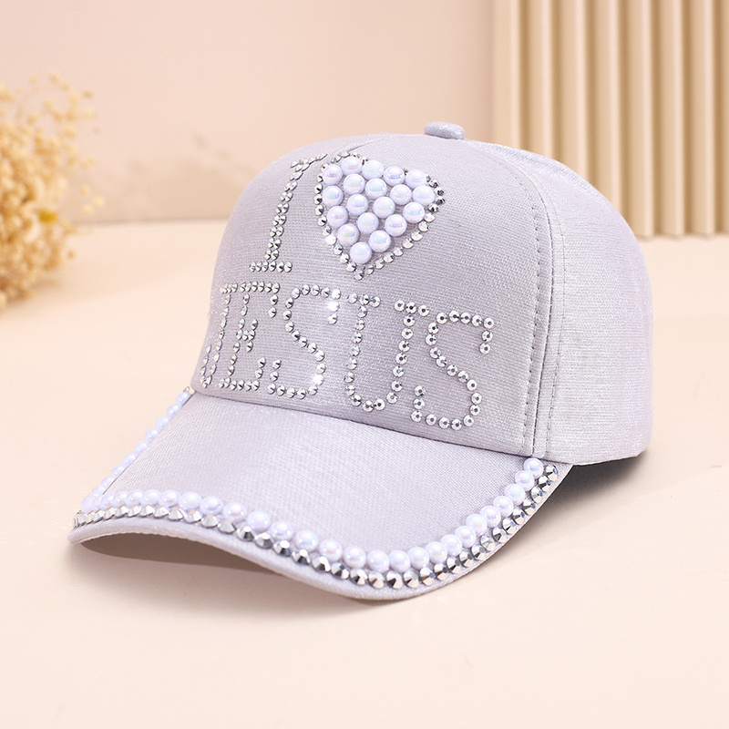 I Love Jesus Rhinestones Pearls Baseball Caps