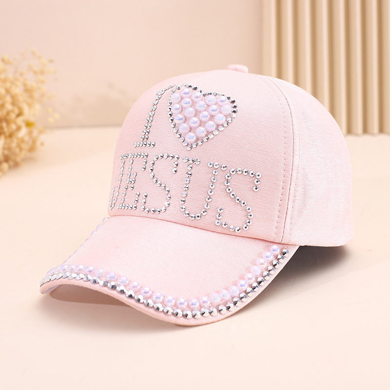 I Love Jesus Rhinestones Pearls Baseball Caps