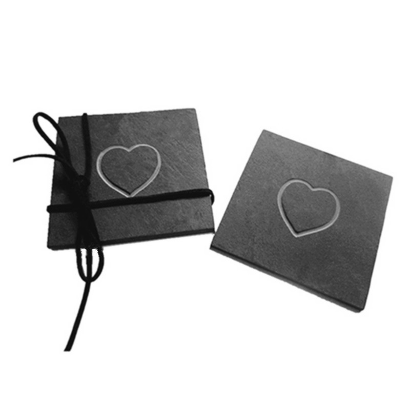 Black Non-Slip Engraving  Drink Slate Stone Bulk Coasters Set Round Blank Gift Box With Holder