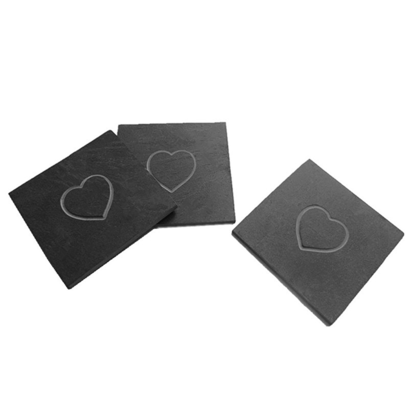 Black Non-Slip Engraving  Drink Slate Stone Bulk Coasters Set Round Blank Gift Box With Holder