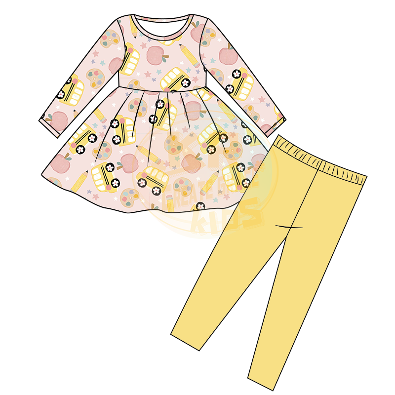 Trend custom print summer for girls dress long pant set for children sweet baby clothing wholesale kids set