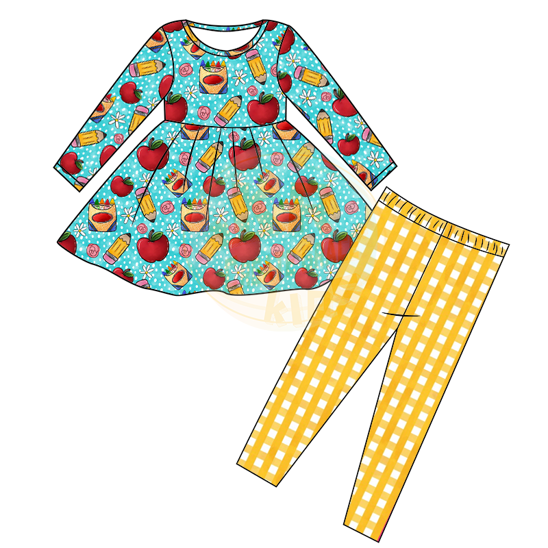 Trend custom print summer for girls dress long pant set for children sweet baby clothing wholesale kids set