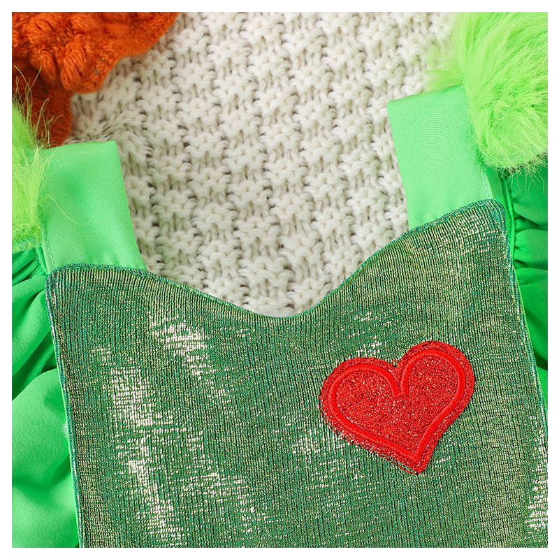 OEM/ODM 2023 New Green fur monster costume Heart Santa Claus sweater romper Strap hollow back Green Christmas Velvet Baby Romper