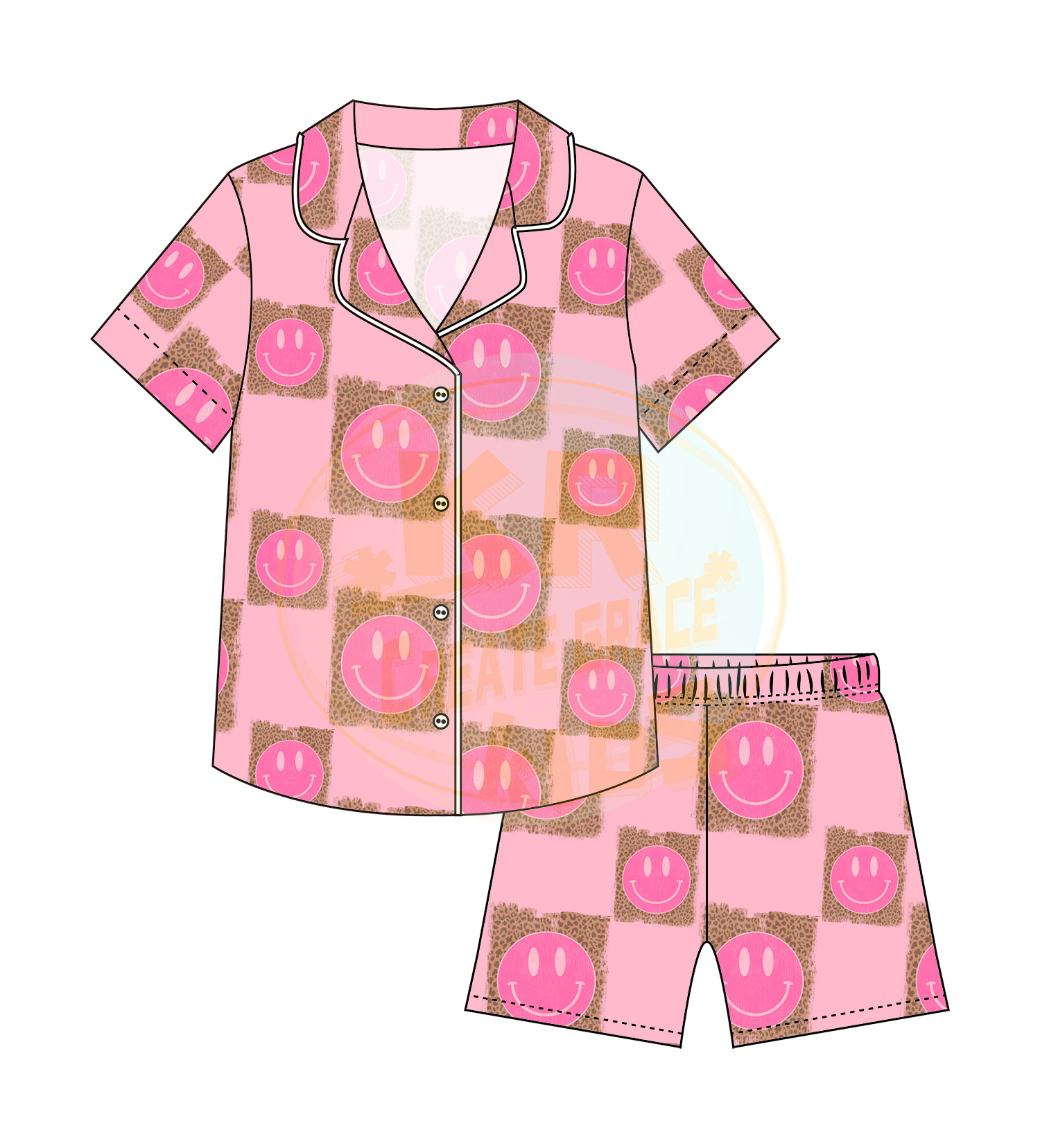 Wholesale 2 piece Set Children's Clothing Short Sleeve Custom smile printed Casual Pajamas Cartoon Print Kids Pajamas