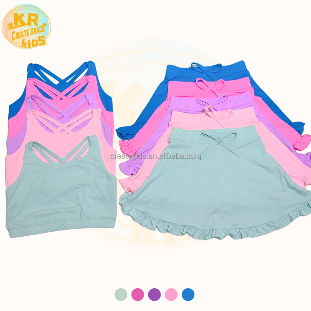 High Quality Baby Girl Workout Sports Wear Athletics Vest Butterfly Shorts 2in1 Skirts Set Youth Kids Tennis Gymnastics Clothing