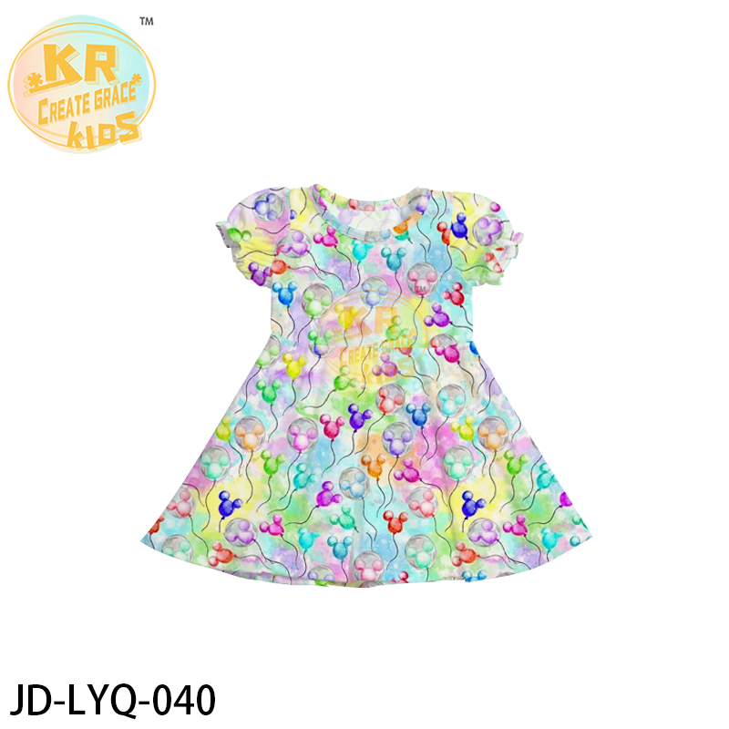 Custom Luxury Brand Twirl-Dress Cow Police Child Baby Rainbow Short Sleeve Toddler Girl Twirl Poly Dress