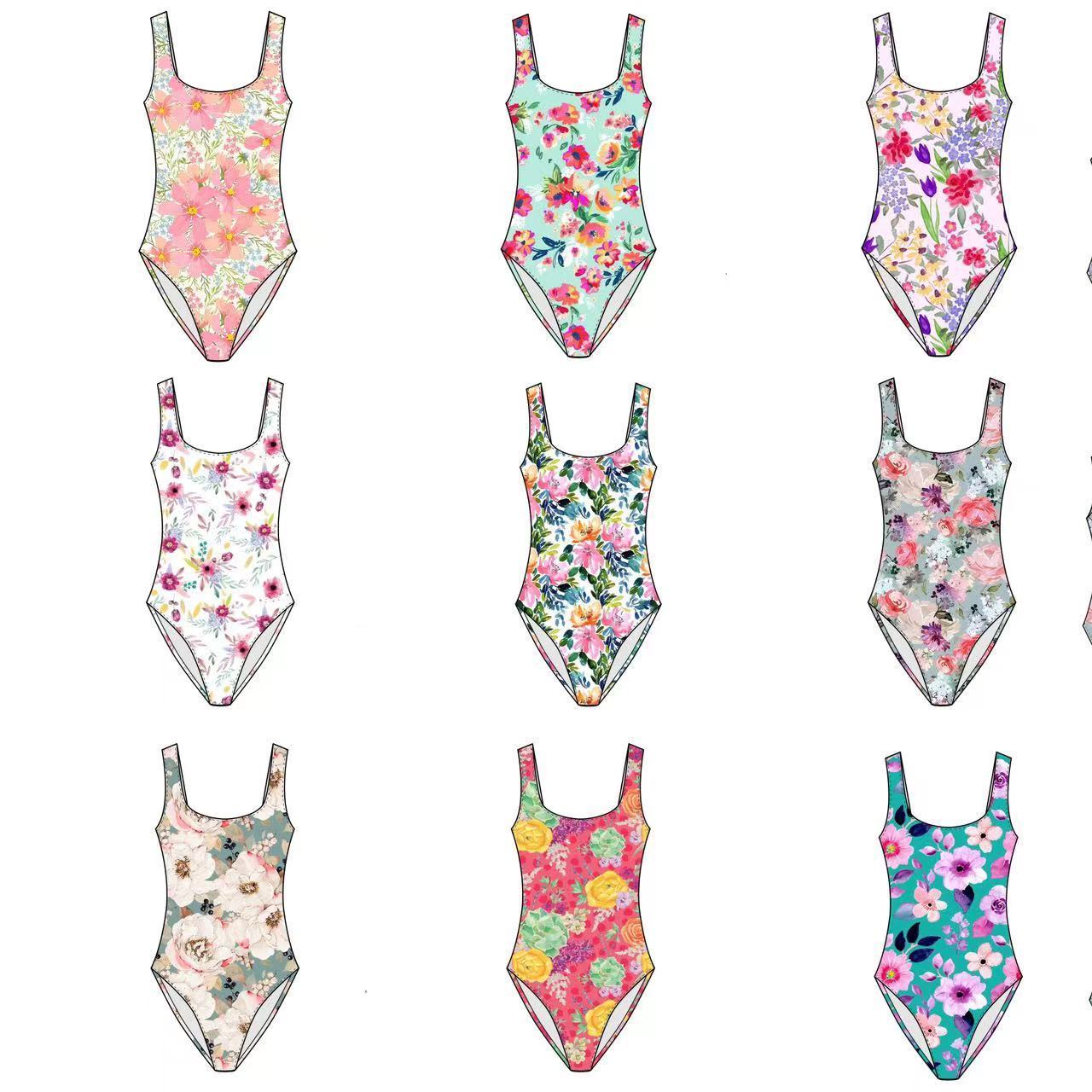 OEM 2024 new girls' swimsuit Baby one strap swimsuit Blue pink print cute beach bikini sweet children's swimwear