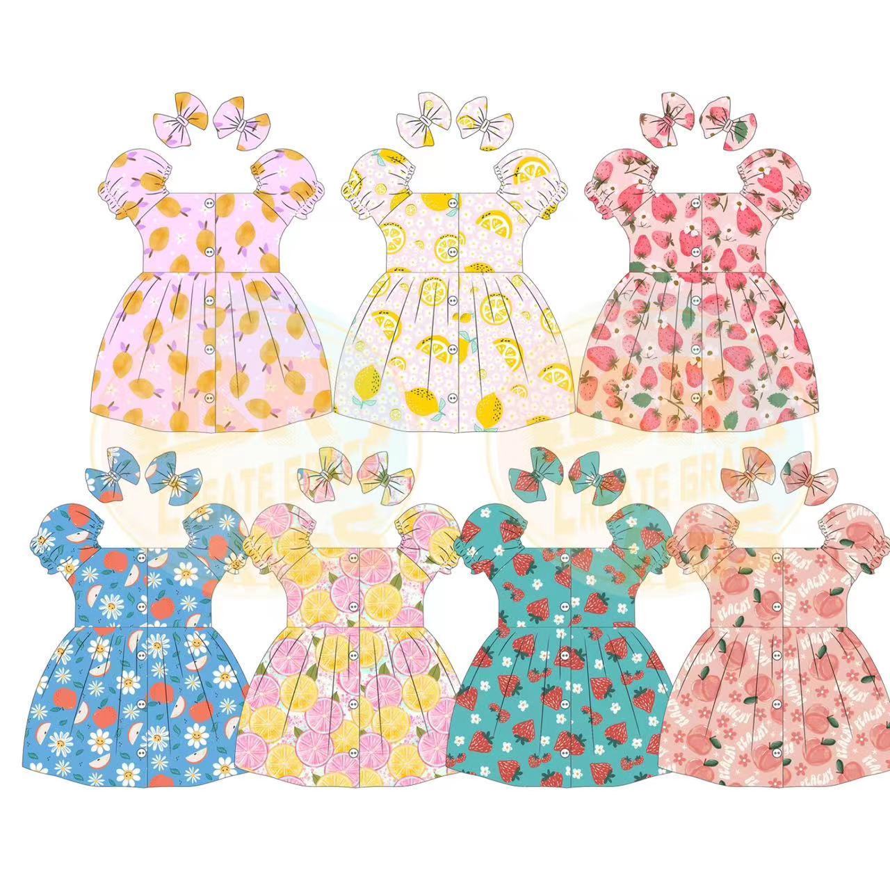 Custom summer girls dress sweet printing baby milk silk Party Toddler Baby Dresses wholesale skirts Bow princess dress