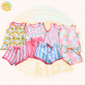 2024 New Wholesale Custom Girls Clothing Sets Kids T shirt Shorts Sleeveless Clothing Sets Cute Print Casual Sports Style Suit