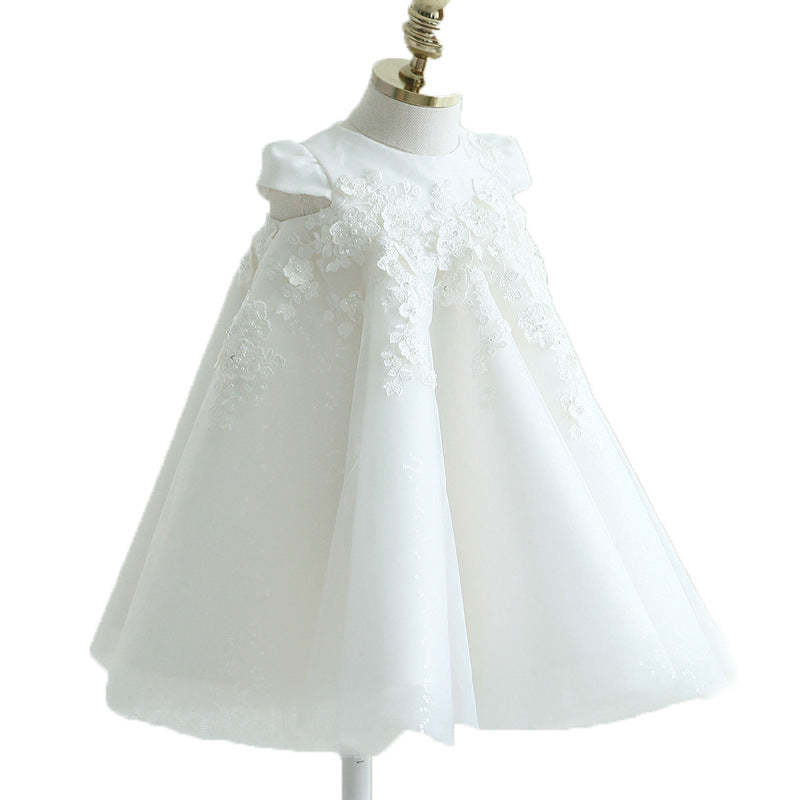 Customised White Chiffon Toddler Christening Bow Tie Decorations Dresses Baby Girl Birthday Party Princess Dress