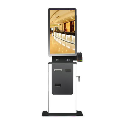 Crtly hotel kiosk 27" bill payment ticket kiosk self check in passport scanner card dispenser kiosk cash recycler machine