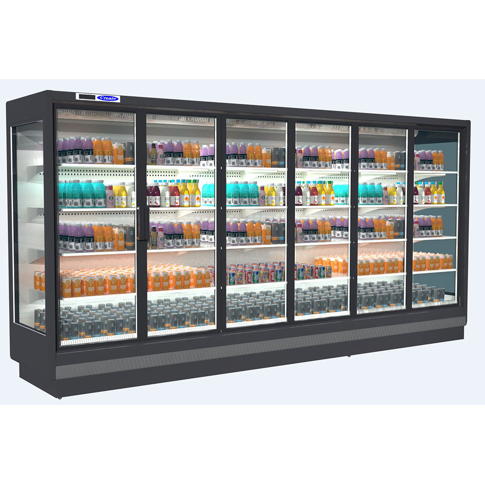 Supermarket Vertical large capacity cabinet glass door display beer beverage split door fruit vegetable display freezer