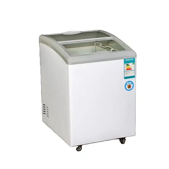 Commercial Supermarket Sliding Display  Ice Cream Curved glass door freezer Chest Deep Showcase Freezer